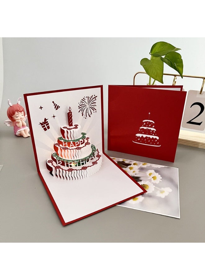 Red Color - 3D Musical Happy Birthday Cake Card – Pop-Up Greeting Card with Music & Envelope - Image 2