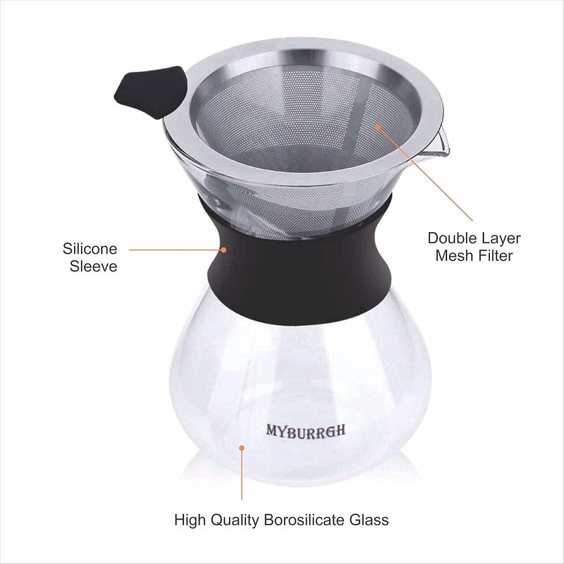 MYBURRGH صانعة قهوة بالتنقيط مع إبريق زجاجي بوروسيليكات، تشمل مصفاة ستانلس ستيل، مع غلاف مطاطي لحماية إضافية 200 - Image 2