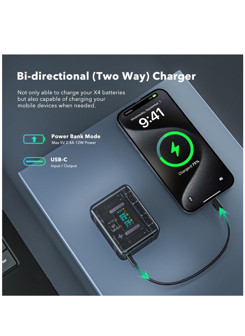 Generic Fast Charge Hub for Insta360 X4 Battery 30W Dual Charger OLED Screen Intelligent Two Way Charging Case with 12W Output Shows Battery Level (SOC) (No Internal Battery No X4 Batteries Included)  - Image 5