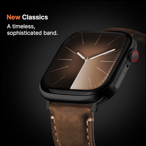 Fullmosa Leather Band Compatible with Apple Watch Bands 42mm 41mm 40mm 38mm,Top Grain Genuine leather iWatch Straps for Apple Watch SE 3/2/1 Series11 10 9 8 7 6 5 4 3 2 1,Coffee+Black/Black+Black - Image 2