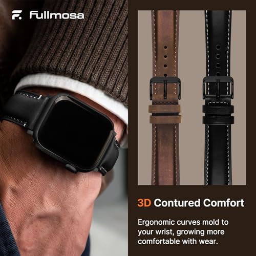 Fullmosa Leather Band Compatible with Apple Watch Bands 42mm 41mm 40mm 38mm,Top Grain Genuine leather iWatch Straps for Apple Watch SE 3/2/1 Series11 10 9 8 7 6 5 4 3 2 1,Coffee+Black/Black+Black - Image 5