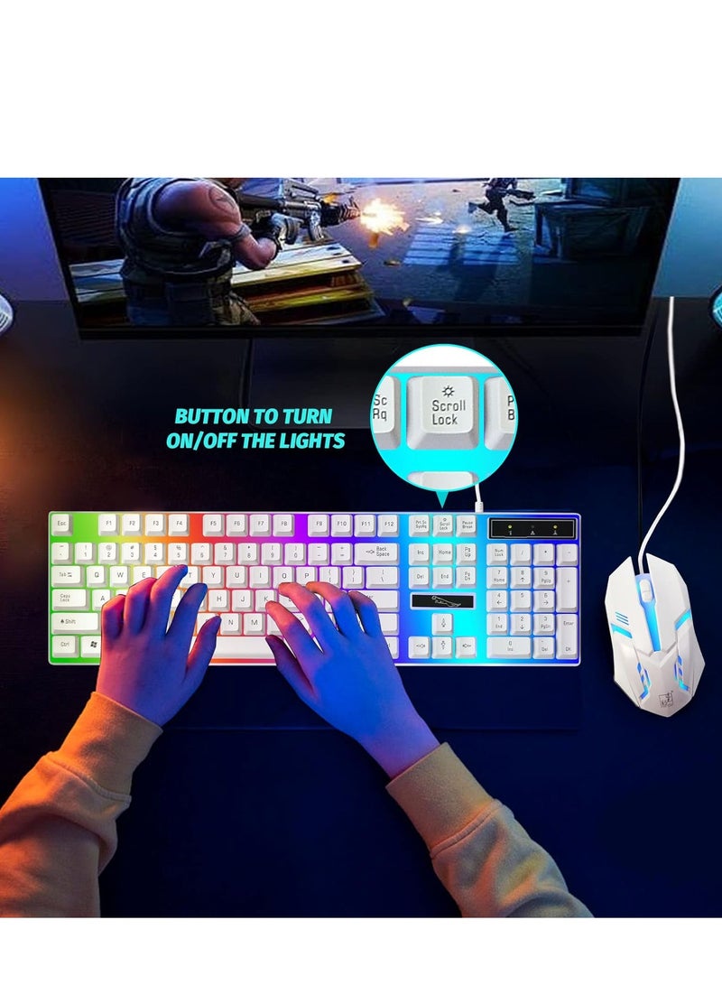 G21 Computer Gaming Keyboard and Mouse Combo :Keyboard with Flexible Polychromatic LED Lights Mechanical Feel Wired USB Working Keyboard Mouse Set for Windows Computer