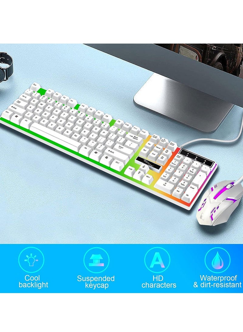 G21 Computer Gaming Keyboard and Mouse Combo :Keyboard with Flexible Polychromatic LED Lights Mechanical Feel Wired USB Working Keyboard Mouse Set for Windows Computer