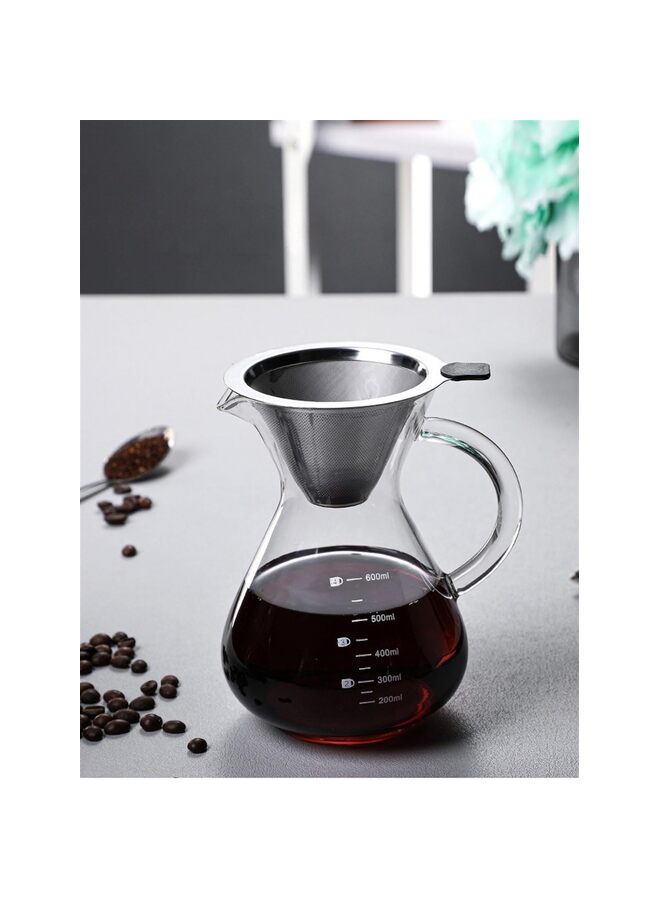 يُسلِّم ماكينة تحضير القهوة بالتنقيط - بدون ورق، محمولة، مجموعة تحضير القهوة بالتنقيط مع إبريق زجاجي وفلتر شبكي من الفولاذ المقاوم للصدأ، سعة 800/600 مل (شفافة) - Image 2