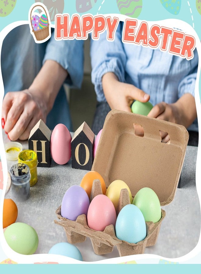 MiniInflat 6 Pcs Easter Wooden Eggs for Crafts Easter Colorful Fake Eggs Wooden Pastel Colored Decorative Craft with Colorful Egg Tray for Spring DIY Displays, 2.36 x 1.57 Inch (Macaron Color) - Image 4