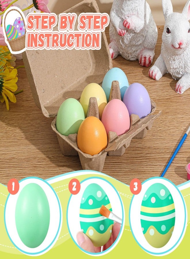 MiniInflat 6 Pcs Easter Wooden Eggs for Crafts Easter Colorful Fake Eggs Wooden Pastel Colored Decorative Craft with Colorful Egg Tray for Spring DIY Displays, 2.36 x 1.57 Inch (Macaron Color) - Image 3