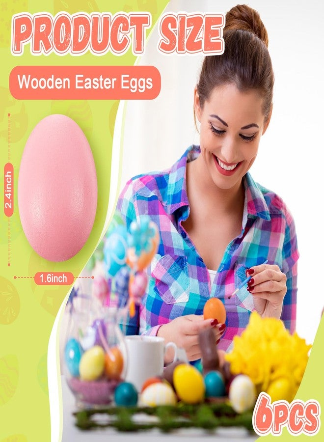 MiniInflat 6 Pcs Easter Wooden Eggs for Crafts Easter Colorful Fake Eggs Wooden Pastel Colored Decorative Craft with Colorful Egg Tray for Spring DIY Displays, 2.36 x 1.57 Inch (Macaron Color) - Image 2