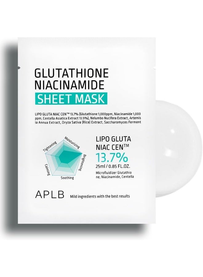 APLB Glutathione Niacinamide Sheet Mask | LIPO GLUTA NIAC CEN™ 13.7% Korean Skincare, Deep hydration & Soothing, Sensitive Skin, Improve skin elasticity 25 ml - Image 1