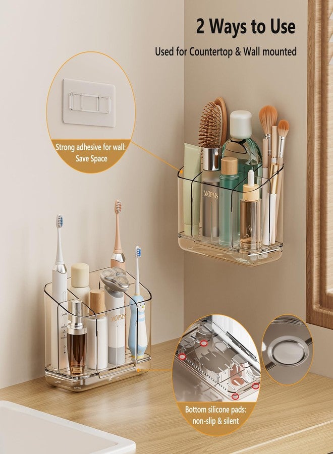 MOPMS Toothbrush Holders for Bathrooms, 5 Slots Adjustable Divider Tooth Brush and Toothpaste Holder for Easy Clean, Wall Mounted & Countertop Organizer with Drain Tray for Shower/Kitchen - Image 2