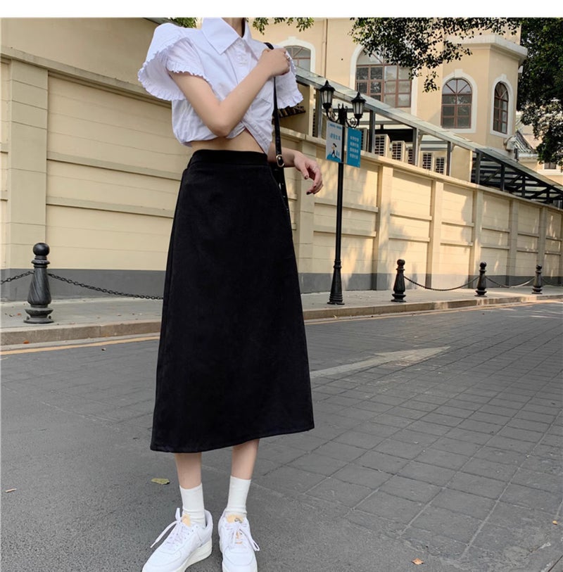 2 New Elegant Skirt Mid-Length Versatile Fashionable Hip Skirt A-Line Trendy Age-Reducing Black High Waist - Image 2