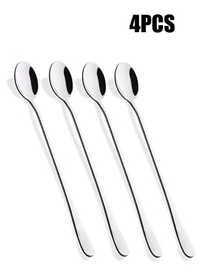 واي جيه ملعقة شاي مثلجة ذات مقبض طويل، ملعقة قهوة، ملعقة آيس كريم، ملعقة كوكتيل من الفولاذ المقاوم للصدأ، مجموعة من 4. - Image 1
