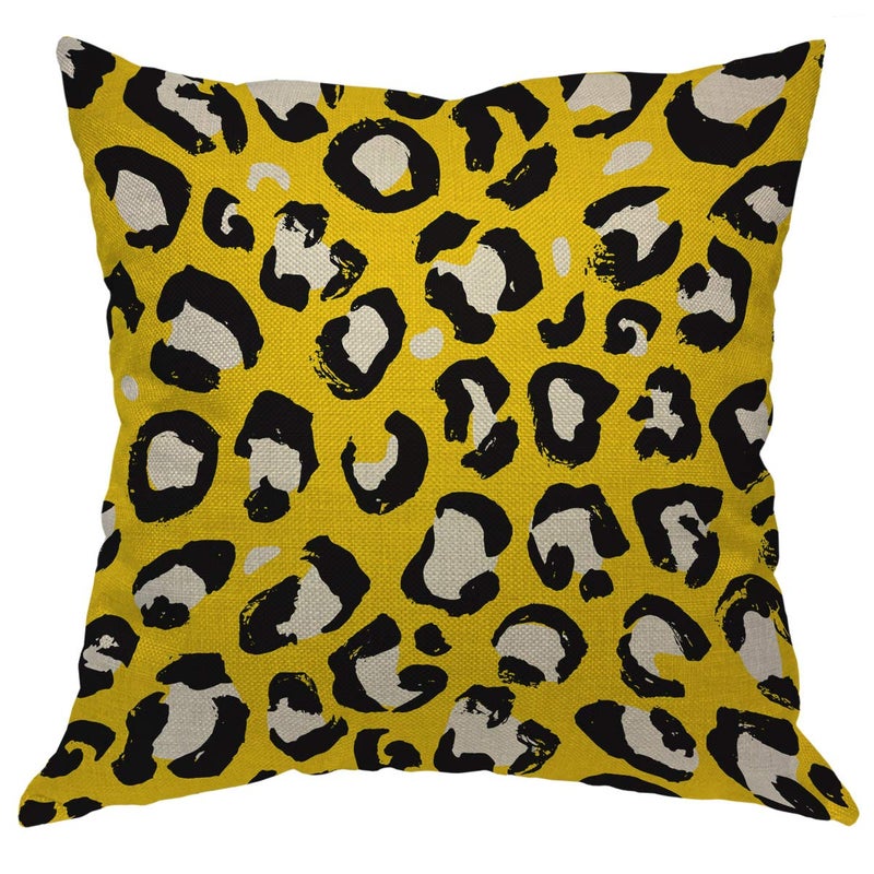 Beabes Throw Pillow Cover Yellow Black Leopard Pattern Cheetah Jaguar Big Cat Animal Skin Texture Wild Square Pillow Case Cushion Cover for Home Car Decorative Cotton Linen 18x18 Inch
