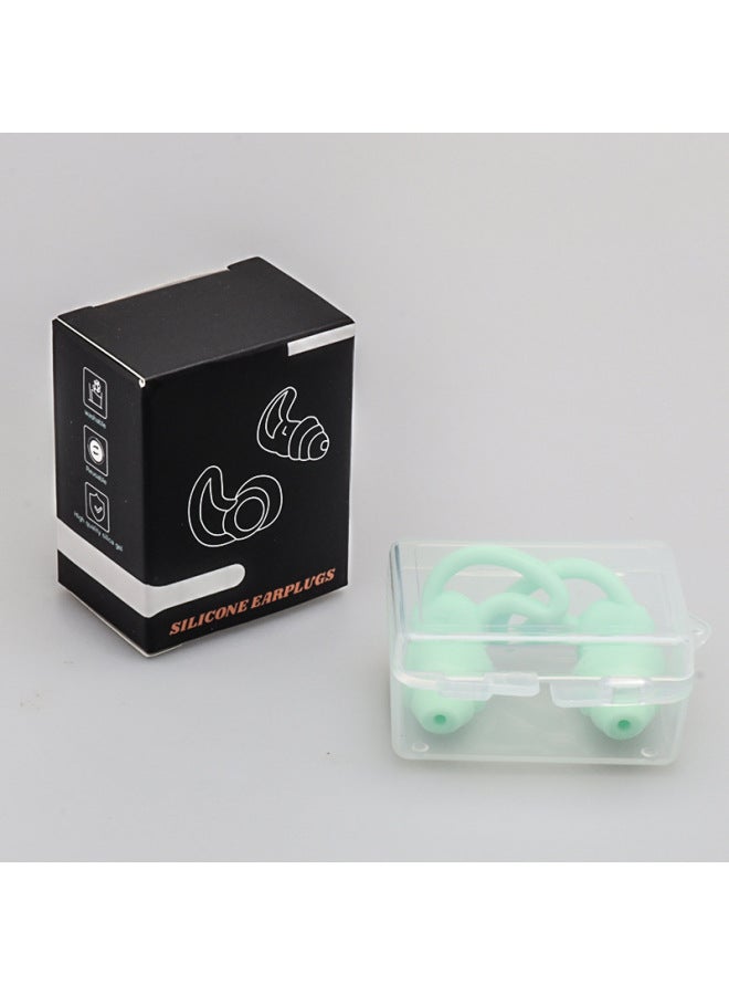Generic Earplugs Sleep Noise Reduction Soundproof Earplugs Three-layer Silicone Earplugs Waterproof Swimming Earplugs Wholesale-Color:Green (black Color Box + Transparent Box)  - Image 1