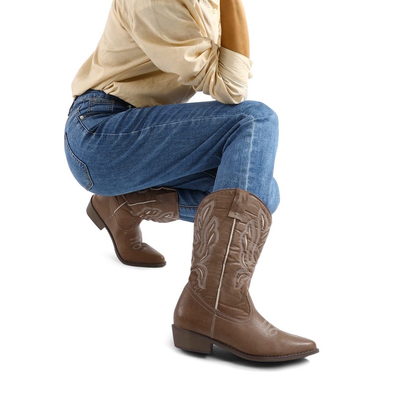mysoft Women's Western Cowboy Boots Embroidered Mid-Calf Pointed Toe Cowgirl Boot - Image 2
