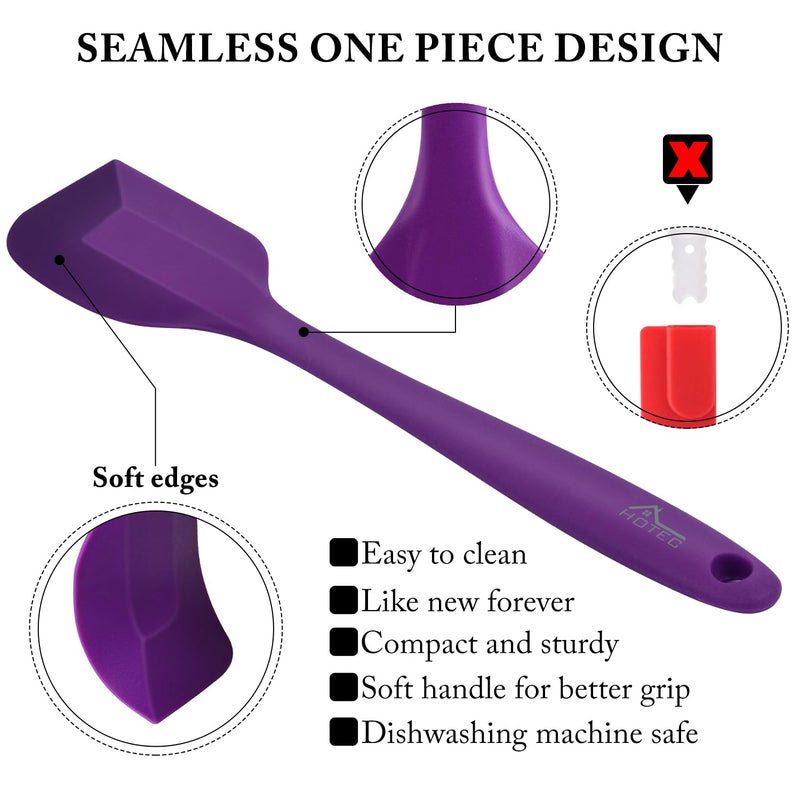 HOTEC 600â„‰ Heat Resistant BPA-Free Silicone Rubber Spatula Set for Baking, Cooking, and Mixing Non Stick Dishwasher Safe, Purple Set of 5 - Image 5