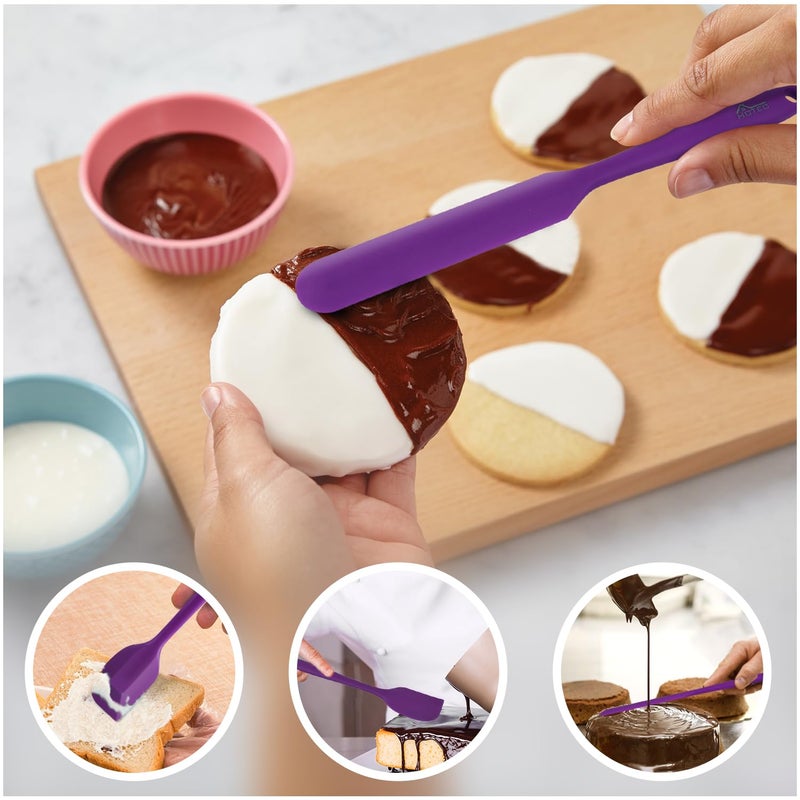 HOTEC 600â„‰ Heat Resistant BPA-Free Silicone Rubber Spatula Set for Baking, Cooking, and Mixing Non Stick Dishwasher Safe, Purple Set of 5 - Image 3