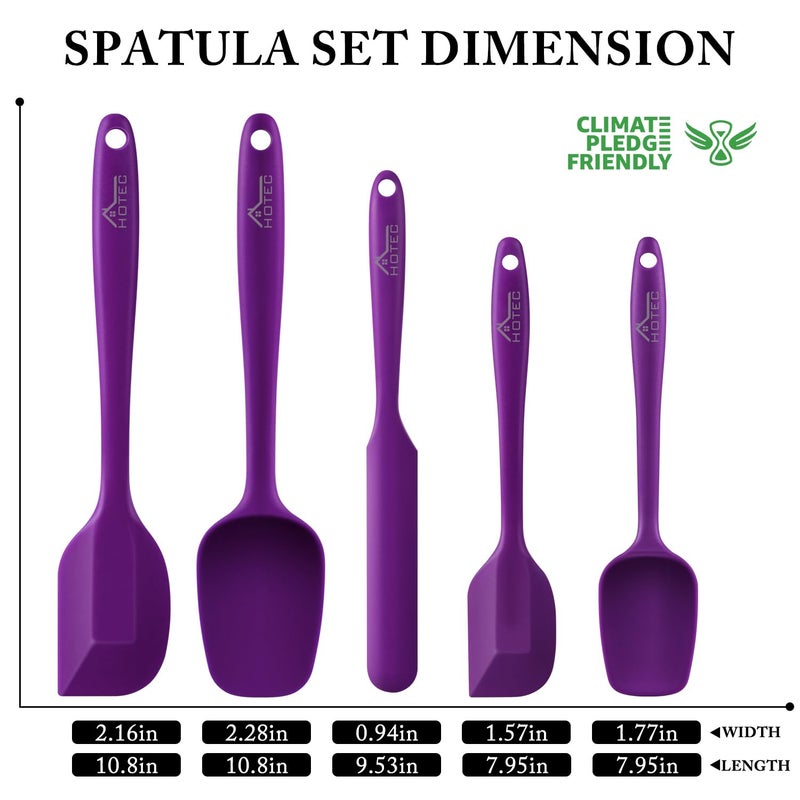 HOTEC 600â„‰ Heat Resistant BPA-Free Silicone Rubber Spatula Set for Baking, Cooking, and Mixing Non Stick Dishwasher Safe, Purple Set of 5 - Image 2