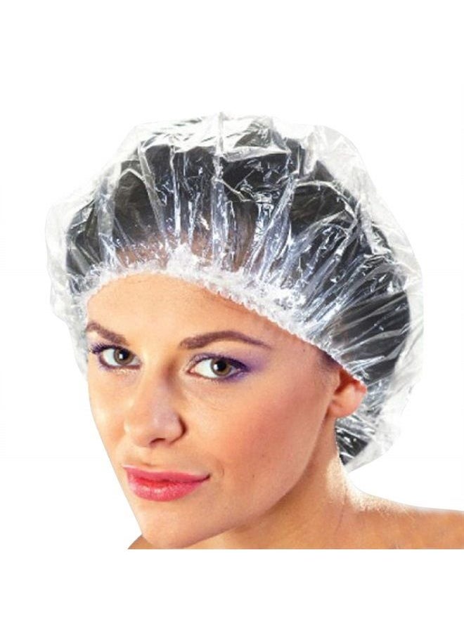 Reneebeautytan 100 Disposable Clear Mop Mob Caps Clipped Hair Head Cover Shower Cap Plastic for Beauty Salon,Food Service,Hospitals,Laboratories,Manufacturing or Spray Tanning  - Image 1