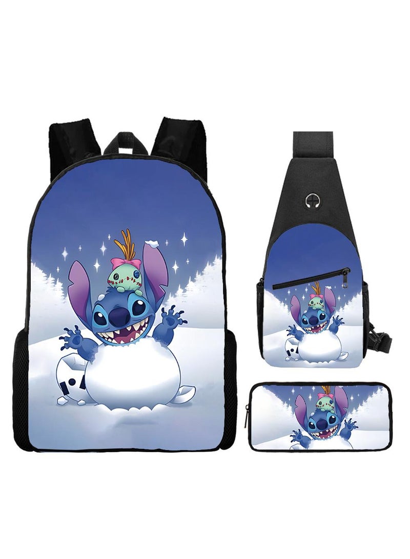 general 3-Piece Cartoon Stitch 3D Print Backpack Set - Image 1