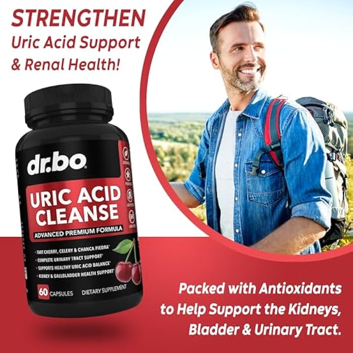dr.bo Uric Acid Cleanse Support Supplement - Kidney Herbal Supplements Pills with Chanca Piedra, Celery & Tart Cherry Extract Formula - Joint Support, Uric Acid Flush & Kidney Cleanse Detox Purge Capsules - Image 2