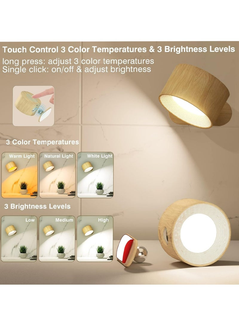 إكس ليفيل LED Sconces ، مصابيح مثبتة على الجدار مع بطارية قابلة للشحن تعمل على منفذ USB 3 درجات حرارة لون و 3 مستويات سطوع 360 درجة تدور الكرة المغناطيسية ، أضواء لاسلكية للقراءة بجانب السرير - Image 2