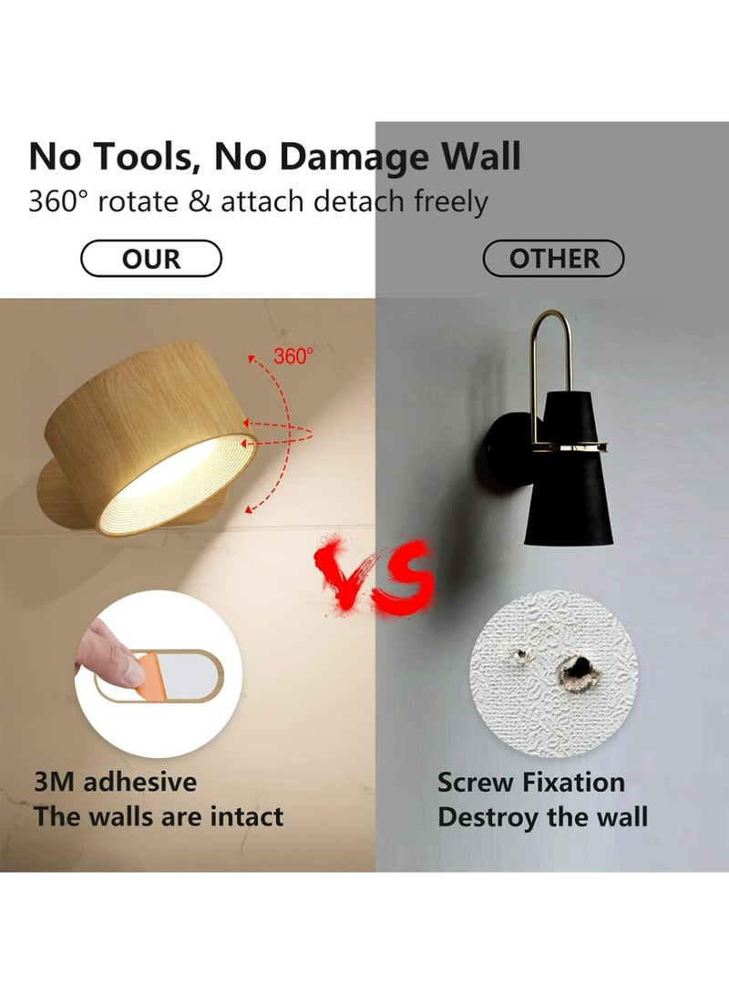 إكس ليفيل LED Sconces ، مصابيح مثبتة على الجدار مع بطارية قابلة للشحن تعمل على منفذ USB 3 درجات حرارة لون و 3 مستويات سطوع 360 درجة تدور الكرة المغناطيسية ، أضواء لاسلكية للقراءة بجانب السرير - Image 3