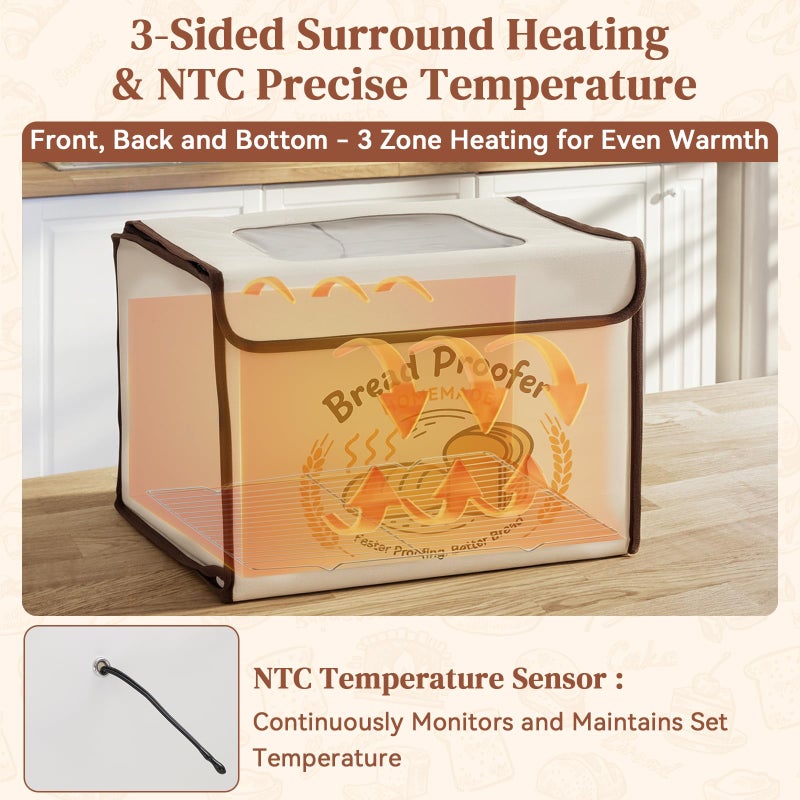 VONATES Folding Bread Proofing Box with Temp Control (50-113â„‰) & 48H Timer, Sourdough Proofer Box with Stainless Steel Rack, 4 Preset Modes Dough Proofer for Sourdough, Making Bread,Yogurt,Pizza,Kombucha -M - Image 2