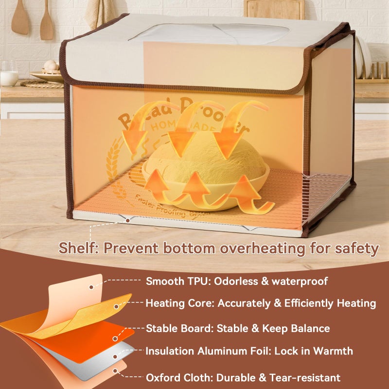 VONATES Folding Bread Proofing Box with Temp Control (50-113â„‰) & 48H Timer, Sourdough Proofer Box with Stainless Steel Rack, 4 Preset Modes Dough Proofer for Sourdough, Making Bread,Yogurt,Pizza,Kombucha -M - Image 4