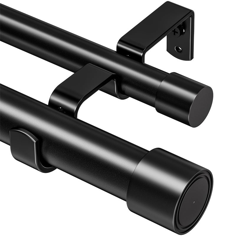 Abiglifty Double Curtain Rod 42 to 122 Inch, 1 Inch Telescoping Double Curtain Rods for Windows, Black Double Curtain Rod with Classic Cap Finial, Black - Image 1