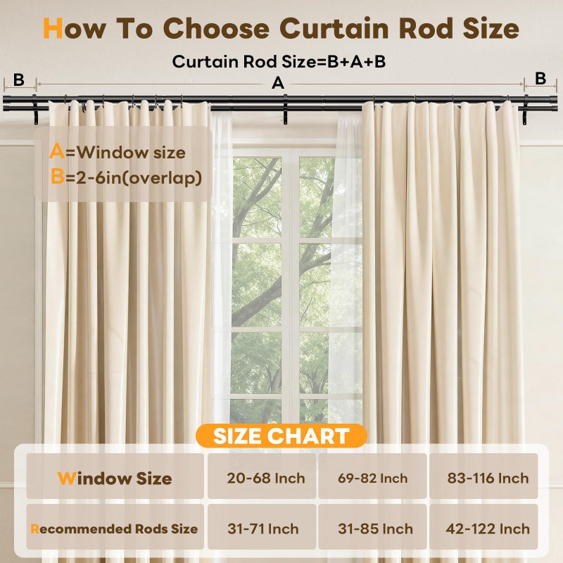 Abiglifty Double Curtain Rod 42 to 122 Inch, 1 Inch Telescoping Double Curtain Rods for Windows, Black Double Curtain Rod with Classic Cap Finial, Black - Image 5