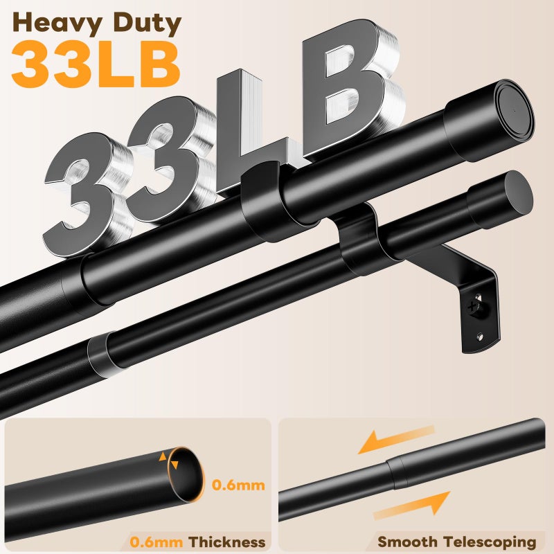 Abiglifty Double Curtain Rod 42 to 122 Inch, 1 Inch Telescoping Double Curtain Rods for Windows, Black Double Curtain Rod with Classic Cap Finial, Black - Image 3
