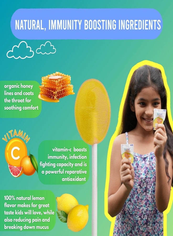 Ouchie Kids Throat-Soothing Lollipops Pack of 2 – Lemon with Organic Honey & Vitamin C | Helps Relieve Dry, Itchy Throat | Immunity Support | Pack of 2 (30 Lollipops) - Image 3