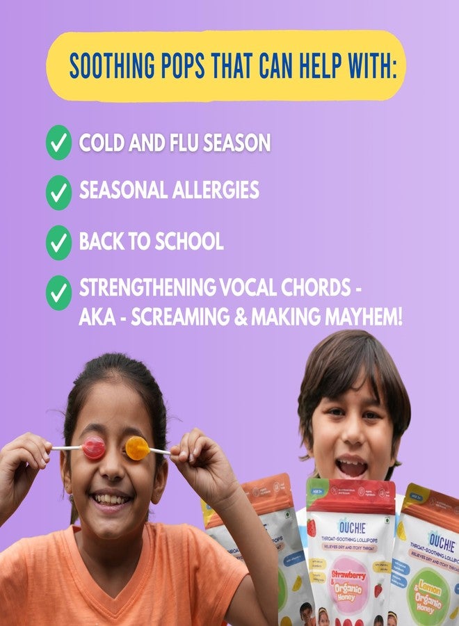 Ouchie Kids Throat-Soothing Lollipops Pack of 2 – Lemon with Organic Honey & Vitamin C | Helps Relieve Dry, Itchy Throat | Immunity Support | Pack of 2 (30 Lollipops) - Image 4