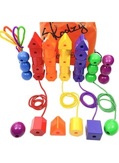 Skoolzy Jumbo Lacing Beads 41 Piece Set Autism Fine Motor Skills Montessori Toys 36 String Beads 4 Strings Travel Bag Preschool Activities Ebook Set  - Image 2