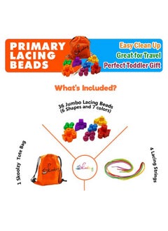 Skoolzy Jumbo Lacing Beads 41 Piece Set Autism Fine Motor Skills Montessori Toys 36 String Beads 4 Strings Travel Bag Preschool Activities Ebook Set  - Image 3