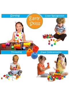 Skoolzy Jumbo Lacing Beads 41 Piece Set Autism Fine Motor Skills Montessori Toys 36 String Beads 4 Strings Travel Bag Preschool Activities Ebook Set  - Image 4