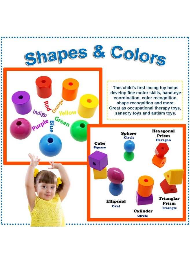 Skoolzy - Jumbo Lacing Beads 41 Piece Set Autism Fine Motor Skills Montessori Toys 36 String Beads 4 Strings Travel Bag Preschool Activities Ebook Set - Image 1