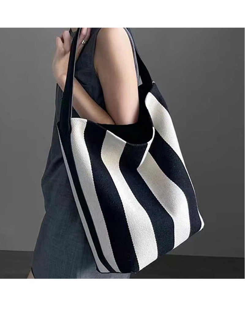 Women Shoulder Handbags Casual Stripe Hobo Bags Canvas Large Capacity Shopper Tote Bag - Image 1