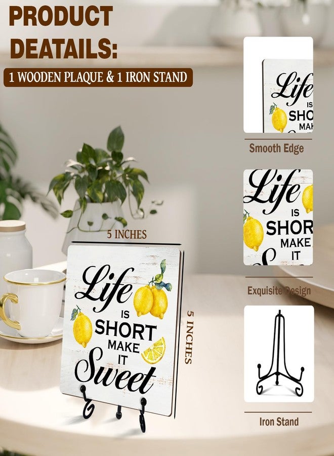 Kqfdr Lemon Kitchen Decor - Lemon Decorations for Kitchen - Rustic Farmhouse Wooden Sign with Stand for Home Office Table Shelf -A01 - Image 2