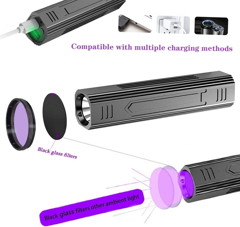 365nm UV Black Light Flashlight, Portable UV Lamp For Pet Urine Stain Detection, Cat And Dog Inspection, Bed Bug Check And Fluorescent Surface Observation - Image 4
