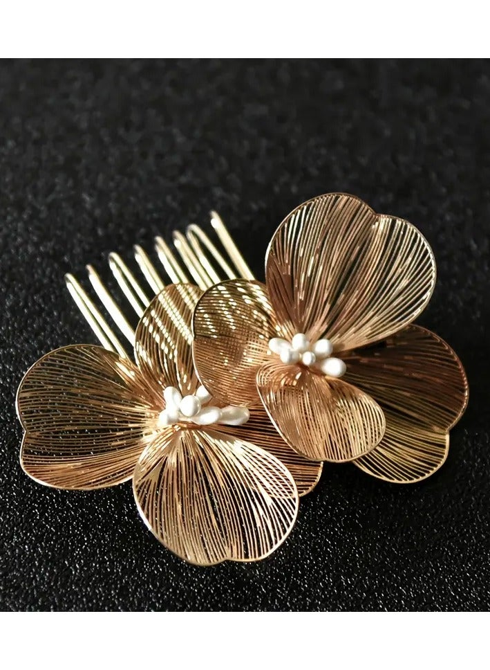 Rozino 1pcs Exquisite Floral Hair Comb - Elegant Bridal Wedding Hair Accessories with Vintage Flower Design for Party Banquet, Hair Insert Comb for Women - Image 2