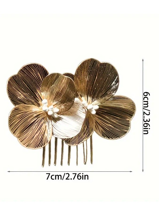 Rozino 1pcs Exquisite Floral Hair Comb - Elegant Bridal Wedding Hair Accessories with Vintage Flower Design for Party Banquet, Hair Insert Comb for Women - Image 5