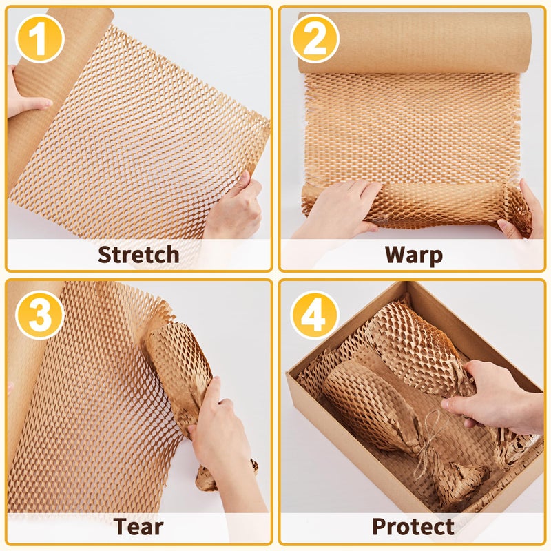 JARLINK Honeycomb Packing Paper, 15"x 213' Bubble Packing Wrap for Packing/Shipping/Moving, Eco-Friendly Bubble Packing Paper Wrapping Roll, Recyclable Moving Supplies With 20 Fragile Sticker Labels - Image 5