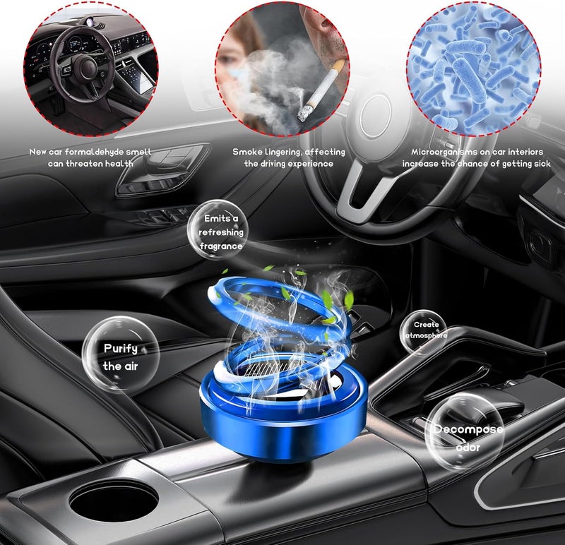 DXNQ Solar Rotating Car Air Freshener, Double Ring Solar Energy Car Dashboard Decoration Perfume Holder, Rotating Aromatherapy Diffuser Ornament for Car Home, Car Accessories (Blue) - Image 4