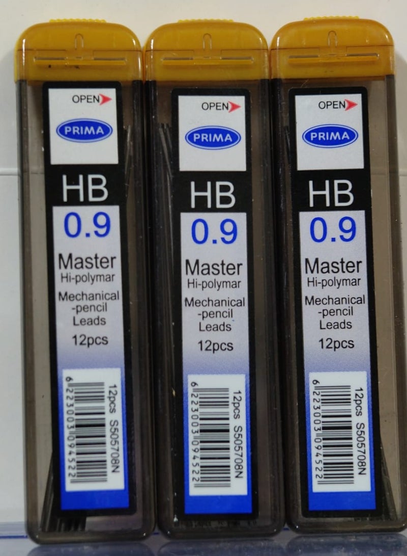 بريما سنون بريما 0.9 ملم مجموعة - من 3 عبوات لأقلام الرصاص الميكانيكية HB - أسود