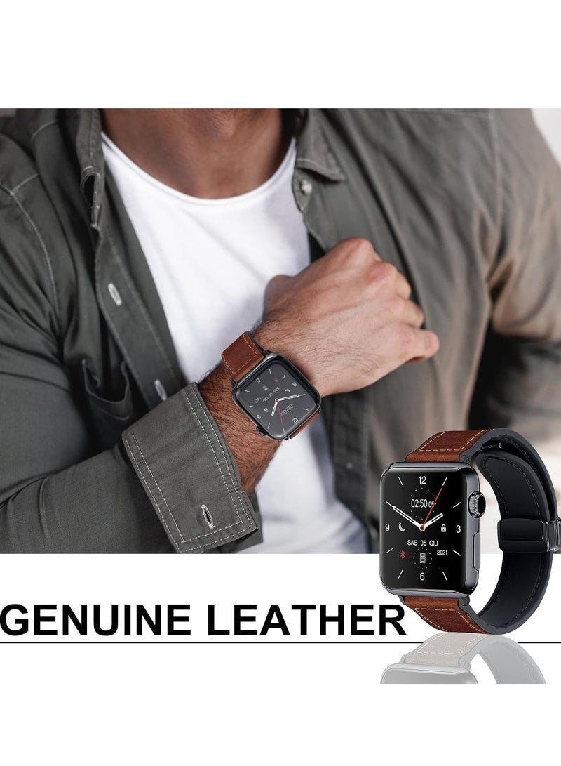 MIGOFAST Magnetic Leather Watch Band for Apple Watch Ultra 41mm/40mm/38mm  Magnetic Buckle Genuine Leather Watch Series 8/ultra/7/SE/6/5/4/3/2/1,iWatch Bands for Apple Watch Series Black - Image 3