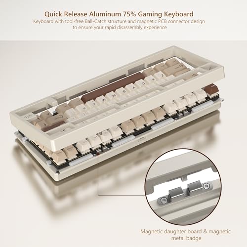 Womier RD75 Pro 75% Wireless Gaming Keyboard, Quick Release Aluminum Keyboard, QMK/VIA Tri-Mode Mechanical Key Board Custom Hot Swappable with RGB Creamy for Windows/Mac/PC-Milk White - Image 2