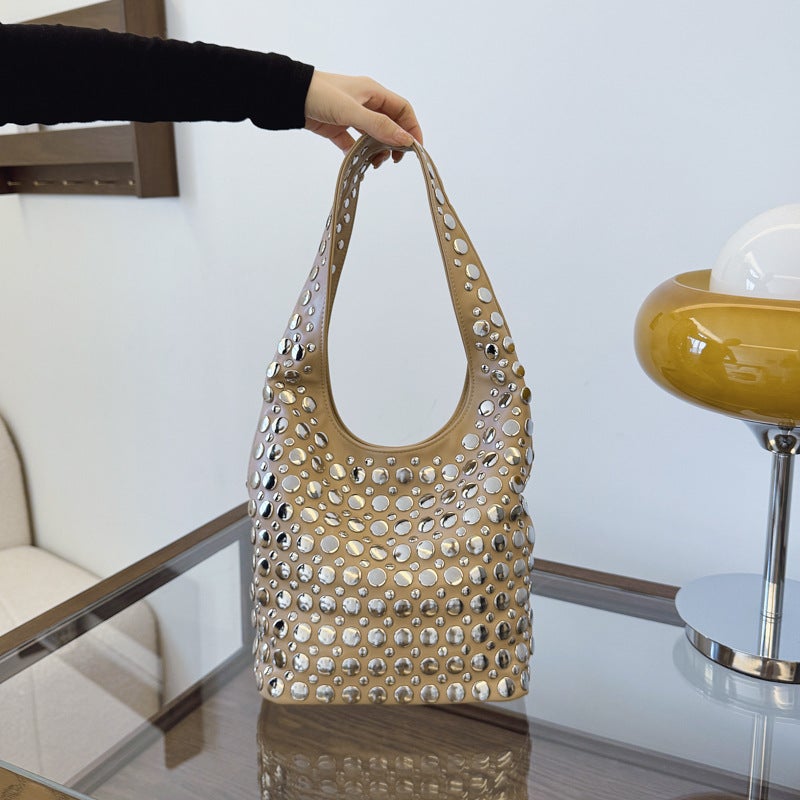 Fashion Women'S Bags Casual Stylish Trendy Cool Polka Dot Rivet Armpit Bag Bucket Bag Shoulder Bag - Image 2