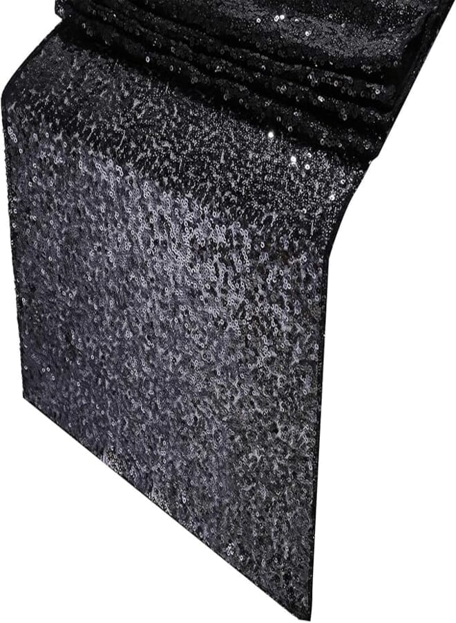 ZHOMA 12 by 108 Inch Sequin Table Runners / Glitter Black Table Runner for Wedding , Party