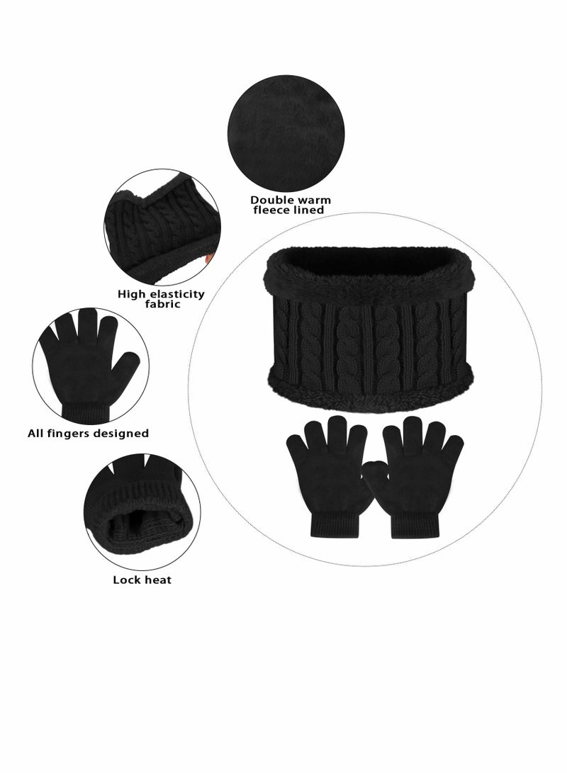 Excefore Kids Beanie Hat Scarf Gloves Set Knit Winter Warm Set for Toddler Boys Girls for 1-6 Years Old Kids Winter Beanie Hat Scarf Gloves Set with Knit Thick Warm Fleece Lined - Image 4